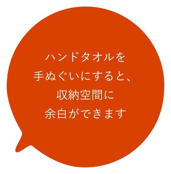 ハンドタオルを手ぬぐいにすると、収納空間に、余白ができます