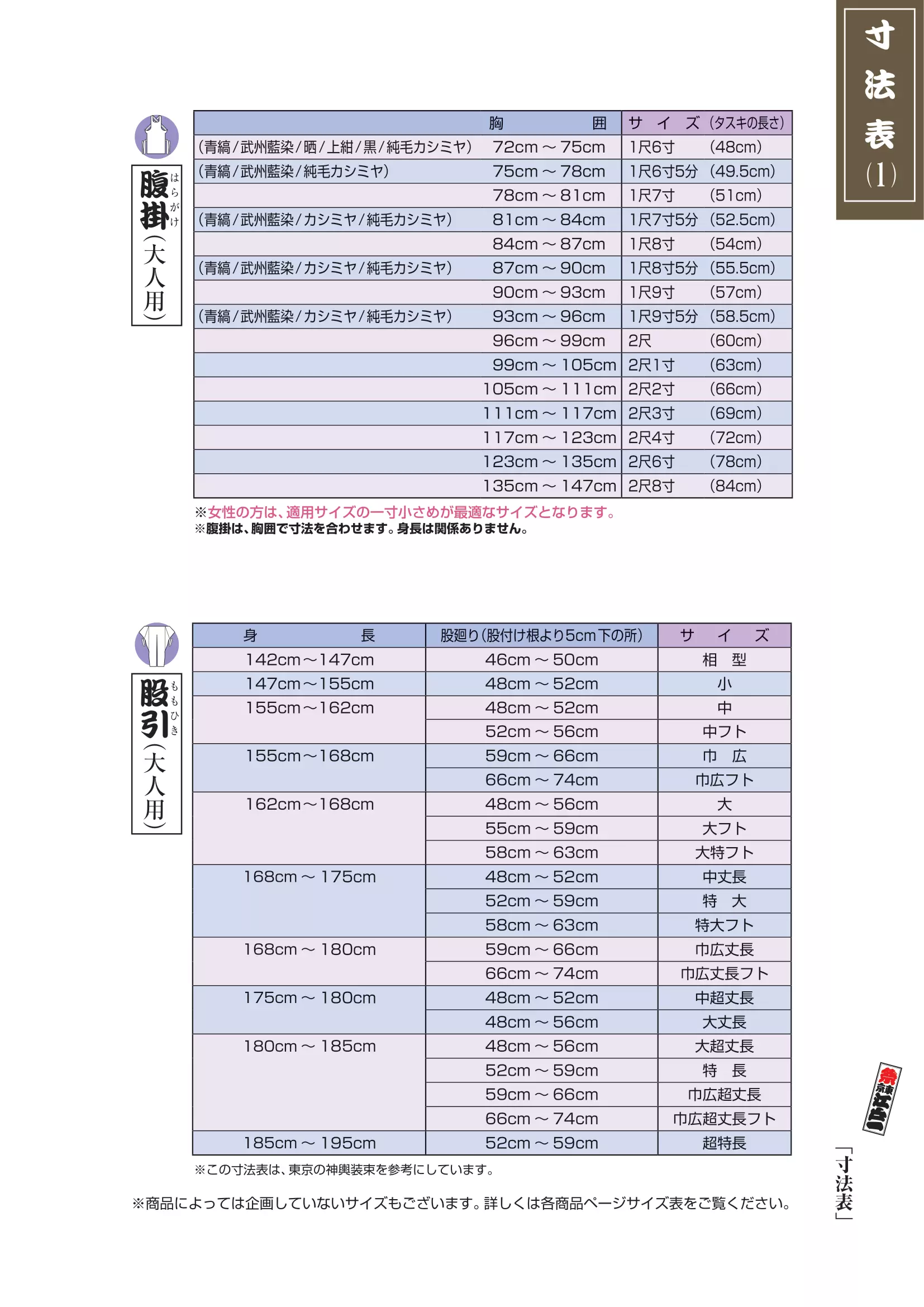 各種寸法表